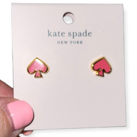 KATE SPADE Earrings Enamel Spade Stud Pierced Earrings Panach Pink NWT - Picture 2 of 12